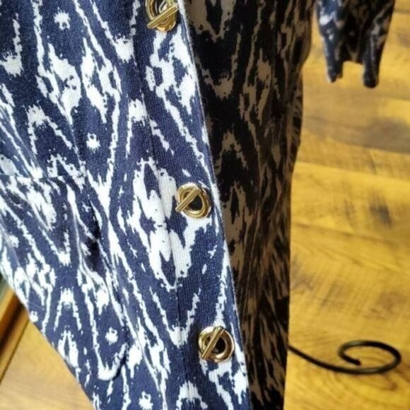 Grace Elements Rayon Aztec Design Blue & White Unique Classy Closure Sz Cardigan - Picture 5 of 8